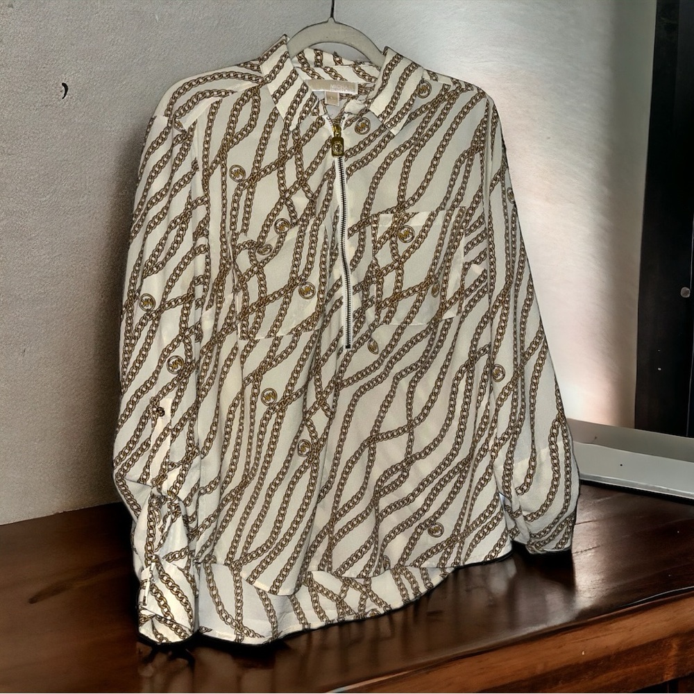 Michael Kors Chain print zip up blouse size large